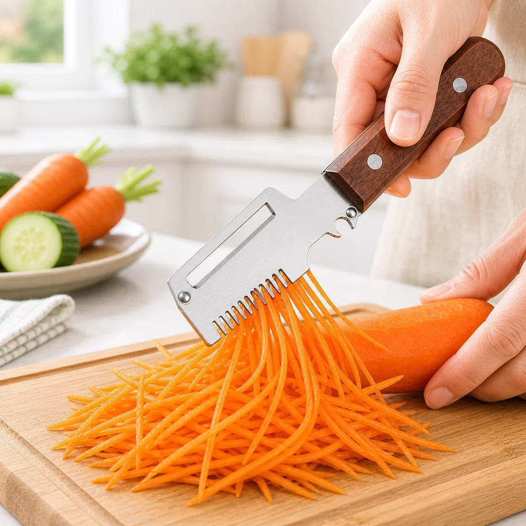 Wooden-Handled Stainless Steel Shredder and Peeler