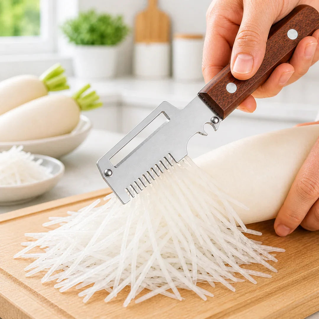 Wooden-Handled Stainless Steel Shredder and Peeler