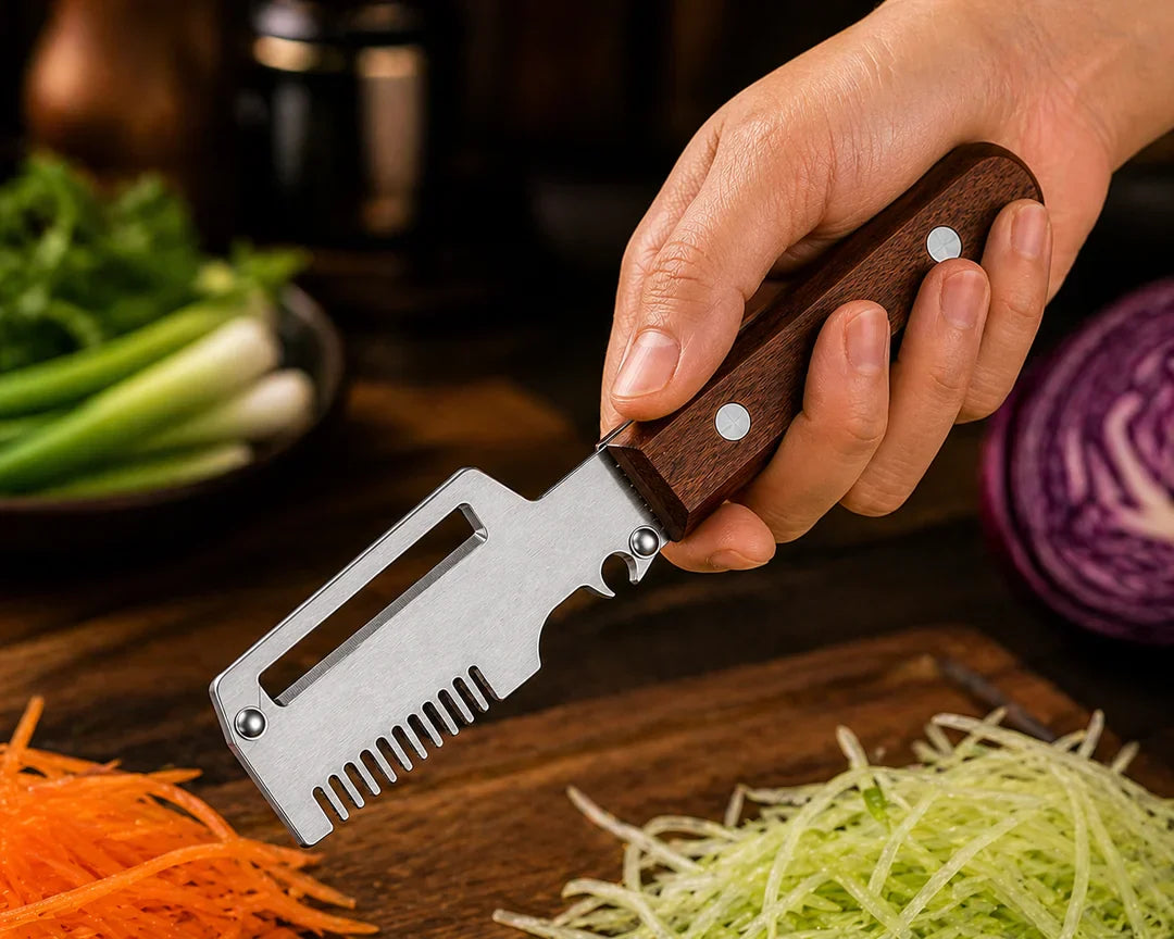 Wooden-Handled Stainless Steel Shredder and Peeler