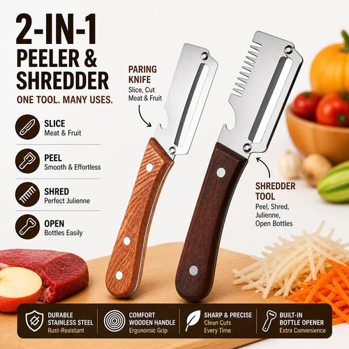 Wooden-Handled Stainless Steel Shredder and Peeler