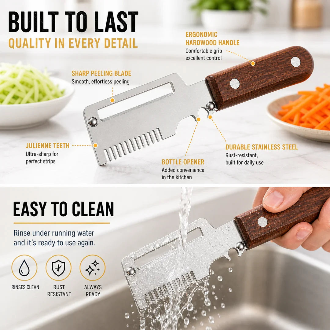 Wooden-Handled Stainless Steel Shredder and Peeler