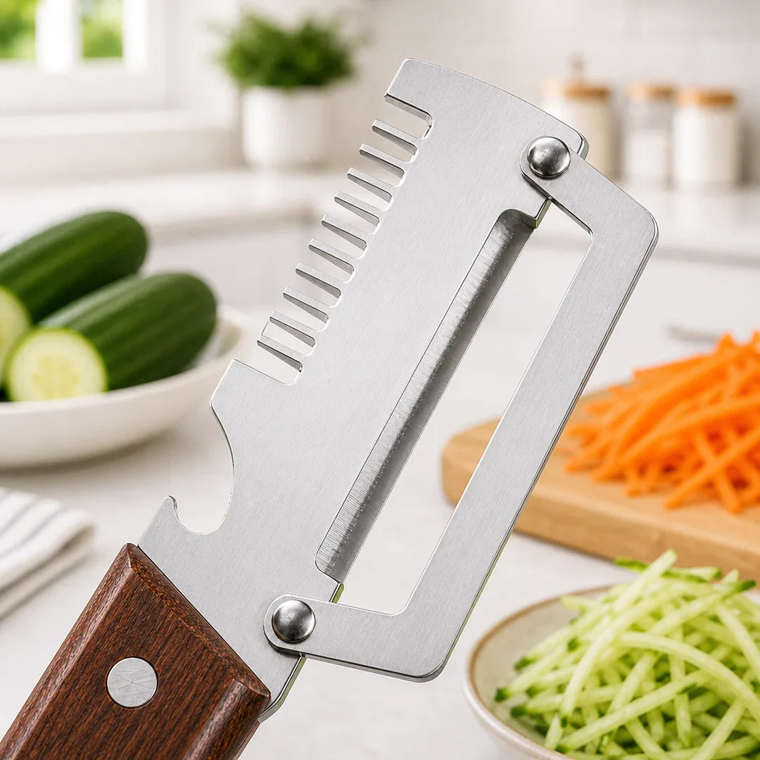 Wooden-Handled Stainless Steel Shredder and Peeler