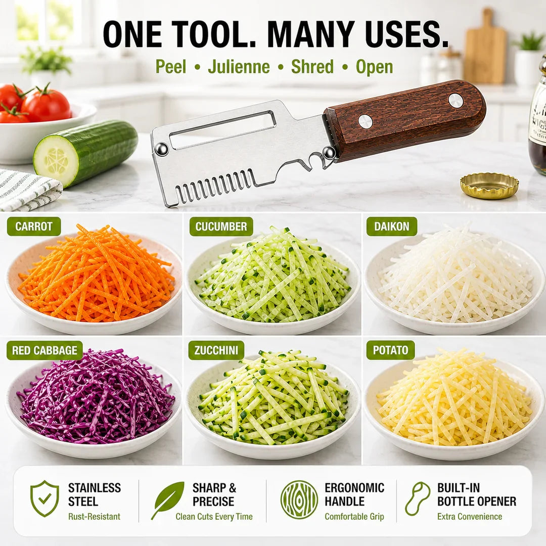 Wooden-Handled Stainless Steel Shredder and Peeler