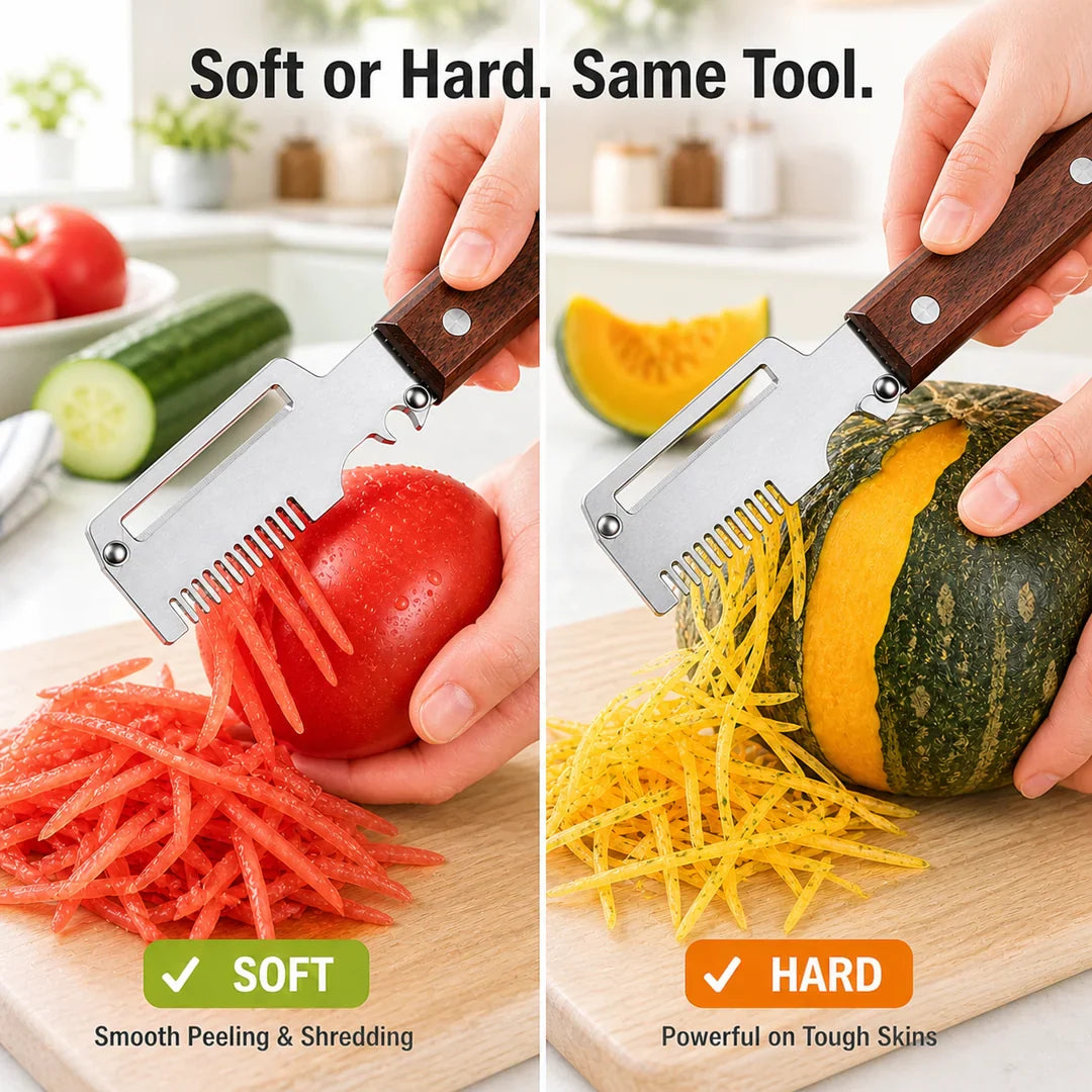 Wooden-Handled Stainless Steel Shredder and Peeler